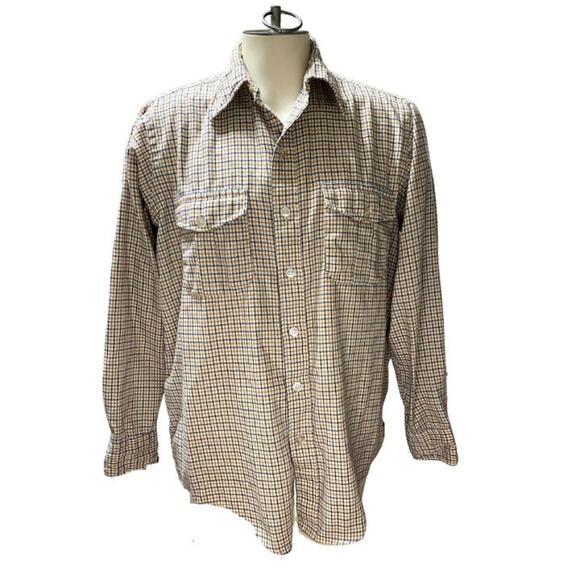 L.L.Bean Gold and Blue Checked Long Sleeve Button Down Shirt Size Large - Picture 1 of 3